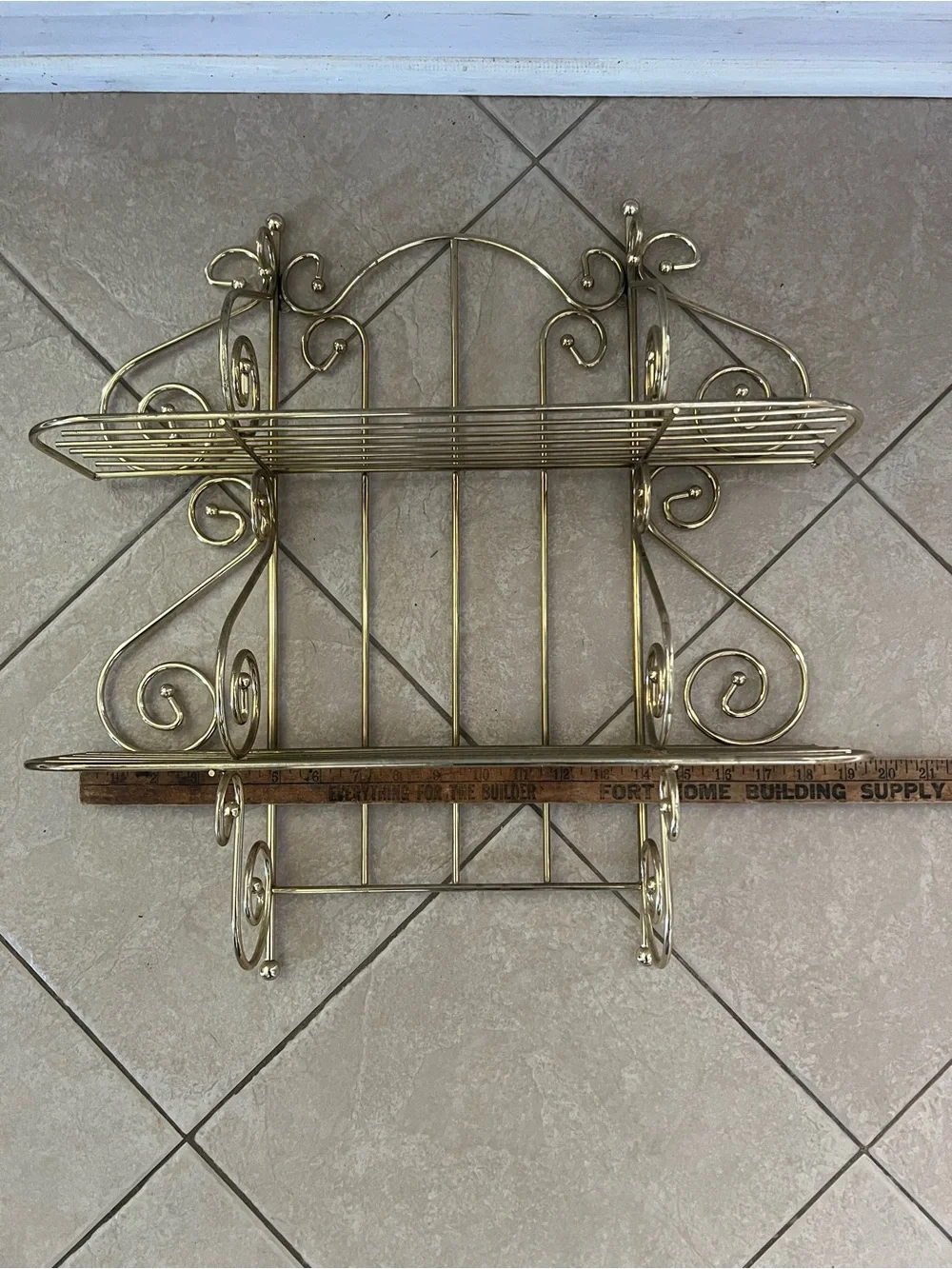 Vintage Brass 2-Tier Wall Shelf / Etagere with Scrollwork